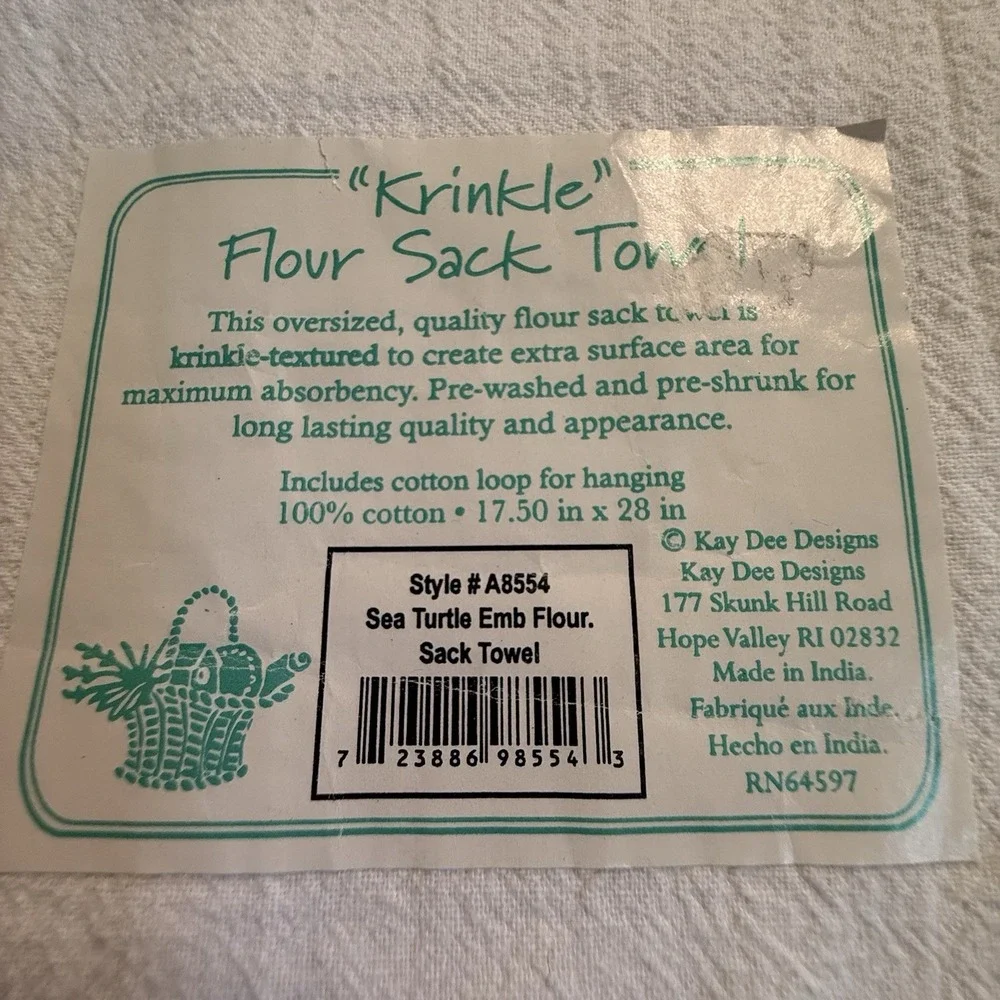 Ride the Waves Sea Turtle in Coral Embroidered Flour Sack Kitchen Dish Towel